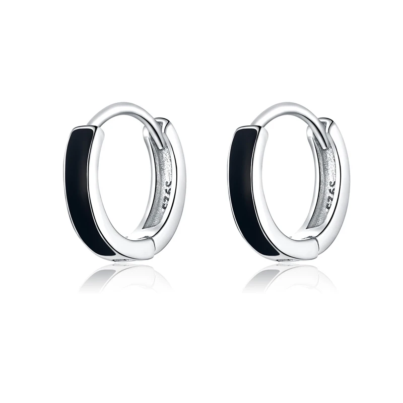 

2021 ladies earrings enamel black line simple huggie 925 silver hoop earrings jewelry wholesale