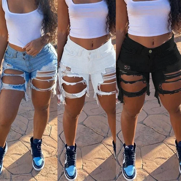 

Hot sale summer women's jeans Short ripped personality jeans, Picture color