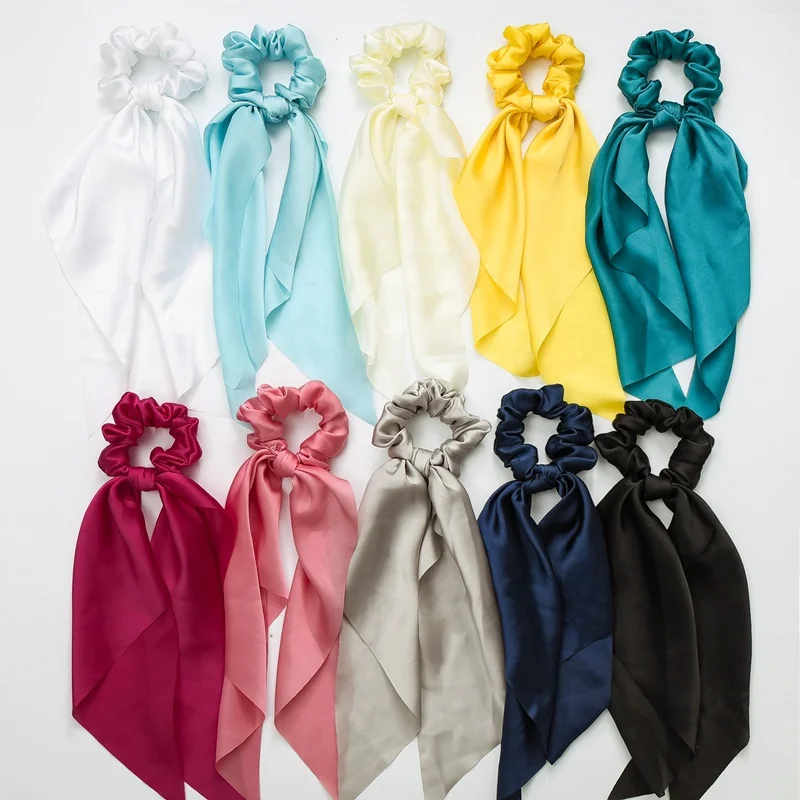 

Wholesale Korean Satin Scrunchies With Long Hair Tie Ponytail elastic band Women