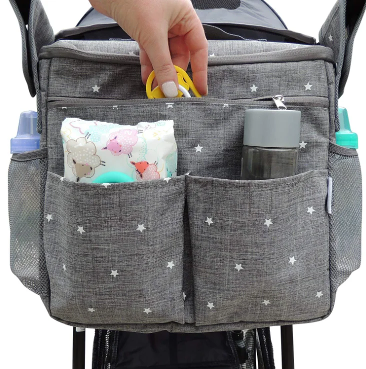 

Mummy Bag Travel Organizer Bag With Baby Stroller Hanging Bag, Grey