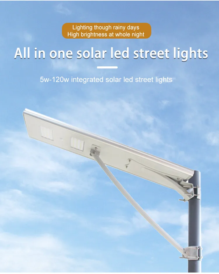 smart sensor all in one high lumen led 50w street solar light 200w