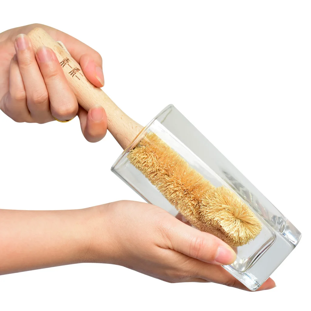 

Coconut coir fiber tube cleaning bottle washing eco friendly natural dish kitchen clean wash brush, Wood color