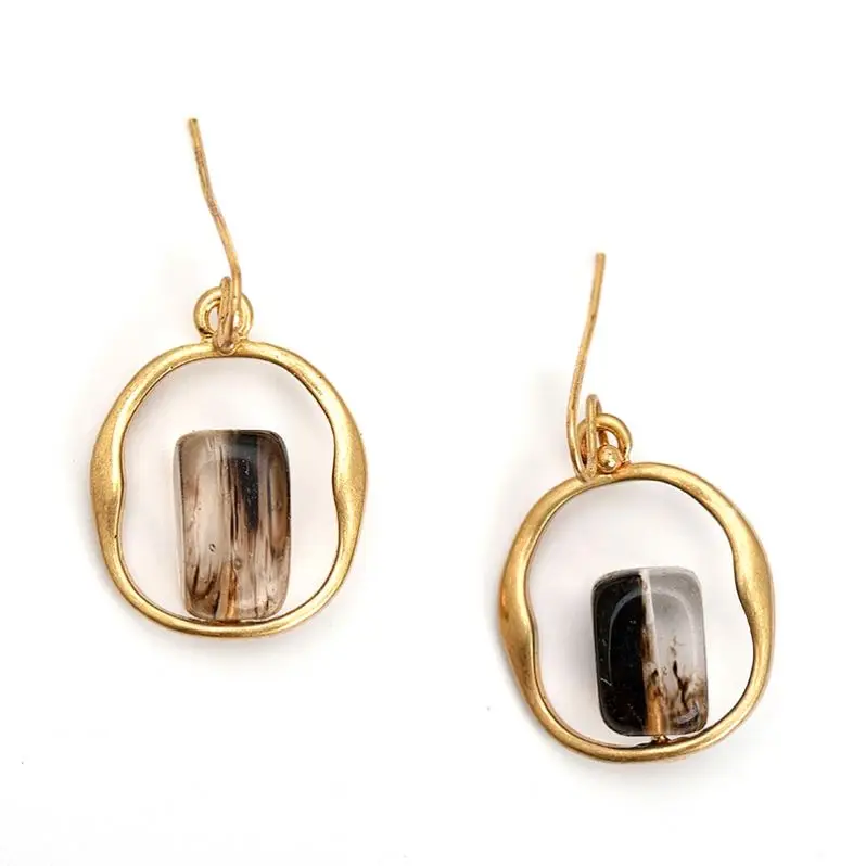 

New trend fashion style quartz drop earrings vintage gold plated geometric shape dangle earrings jewelry, Worn gold