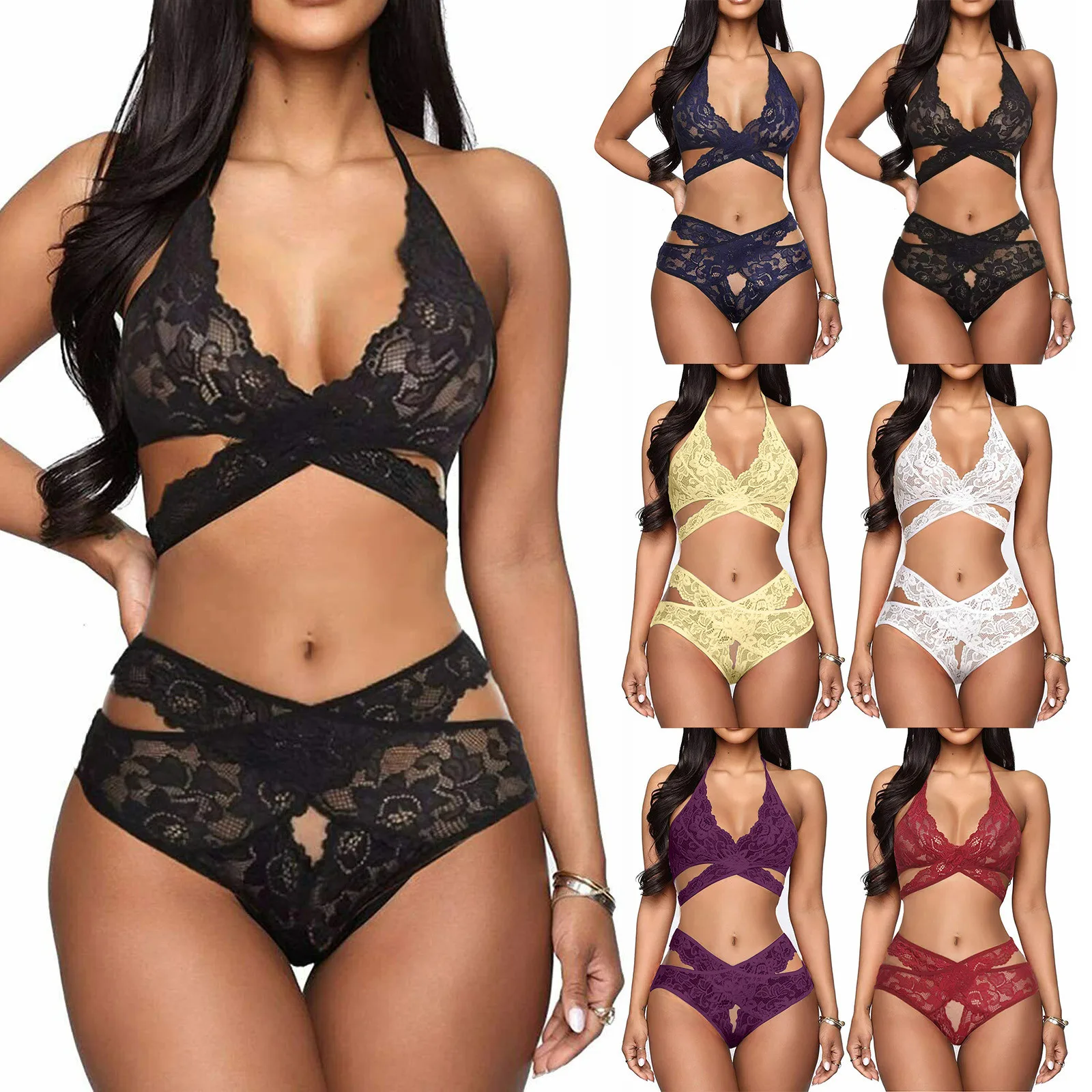 

Samcci New arrival sexy lace embroidery women bra set sexy bandage lingerie, Picture shows