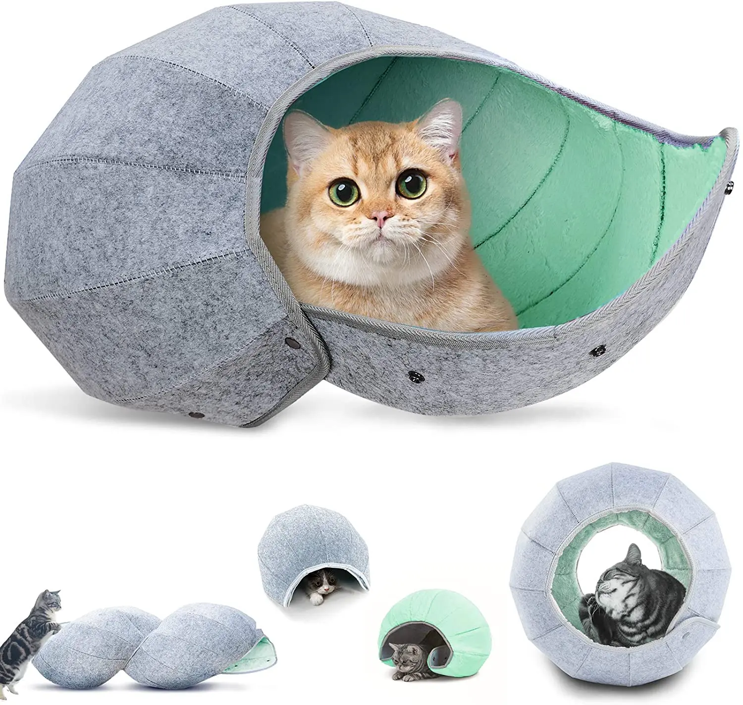 

Portable Foldable Multi-Function Indoor Felt Cats Tunnel Tube Interactive 8 in 1 Bed Cave Condos, Photo or custom