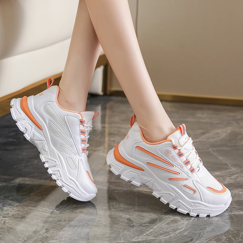 

612 Custom made fancy breathable mesh women girls white low top sneakers