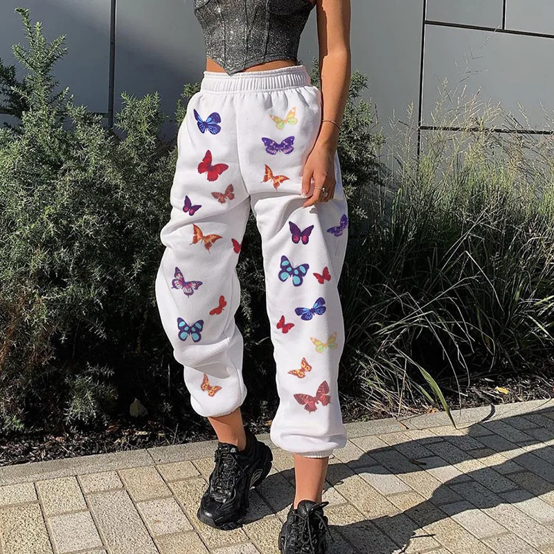 

2021 Fashion Summer Women Casual Butterfly Printed Pattern Jogger Loose Pants