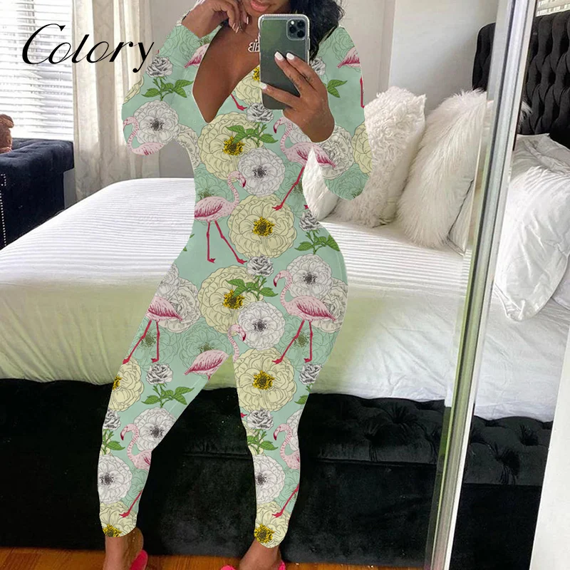 

Colory Print Onesie Women Plus Size Women Clothing Jumpsuit Adult Onesie Pajama With Butt Flap, Customized color