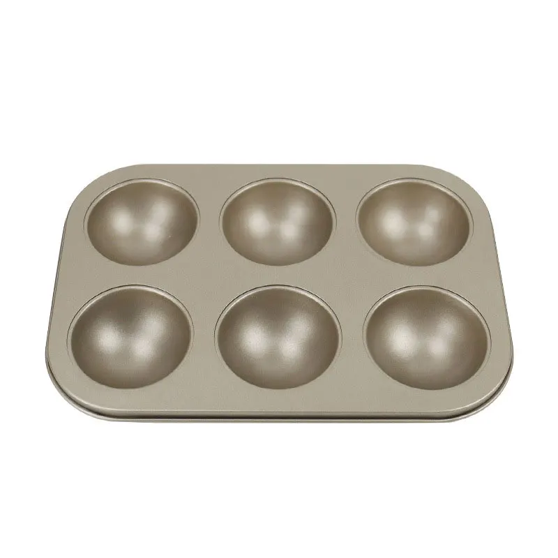 

Hot sales Baking cake mold golden non-stick semi-circle mold 6-cooks cookie baking pan carbon steel cake mold, Gold