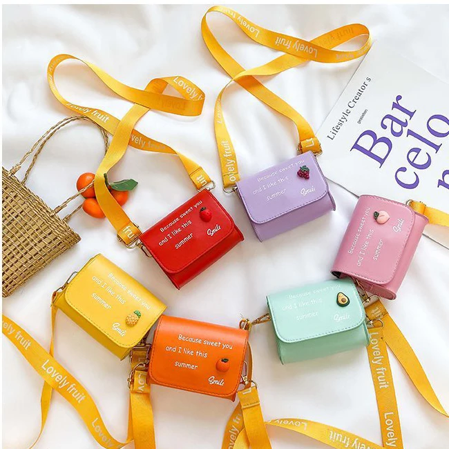 

candy pu leather button shoulder bags for girls mini children crossbody handbags for kids, Purple, green, orange, yellow, red, pink