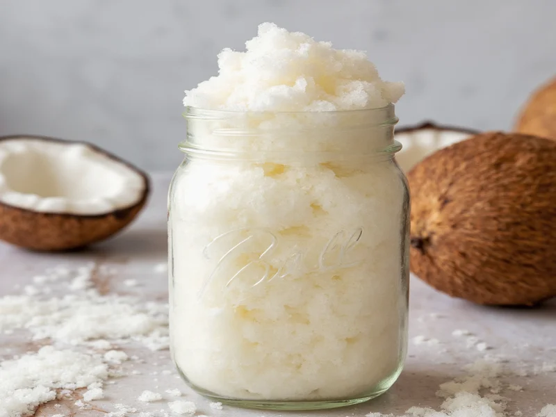 Homemade sugar scrub in mason jar with sugar and coconut oil