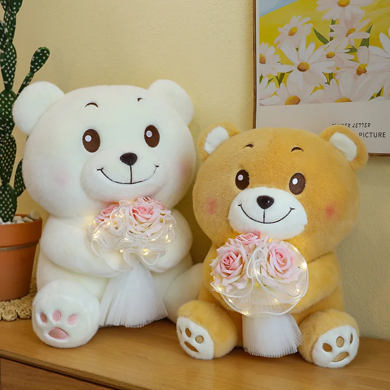 

Luminous Rose Teddy Bear Plush Toy Wedding Valentines Day Gift LED Light Up Stuffed Teddy Bear With Rose