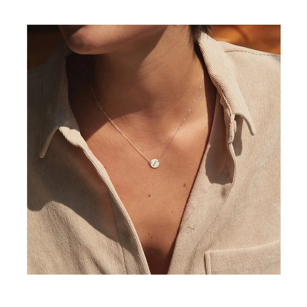 

Custom Pattern Stainless Steel 14K 18K Gold Plated Minimalist Engraved Round Disc Coin Pendant Necklace for Women Gift