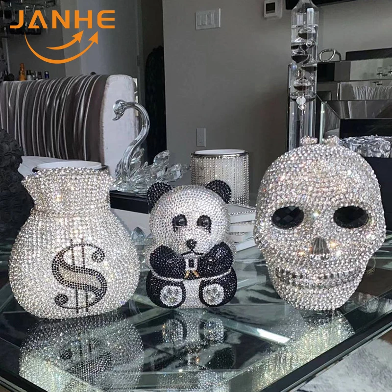

JANHE 2022 Sac a main femme Luxury Fancy Diamond Wedding Bridal Handbag Crystal Skull Women Evening Bag Clutch Rhinestone Purse, Rainbow