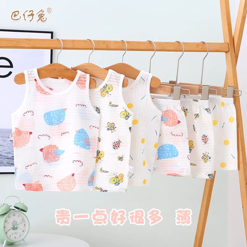 

Factory sales baby vest suit summer thin baby boy clothes 100% cotton baby clothes