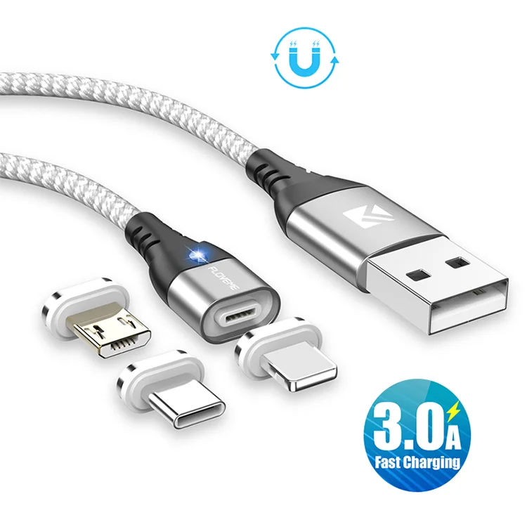 

Free Shipping 1 Sample OK FLOVEME Nylon Aluminum Magnetic Micro USB Charging Data Cable for iPhone, Black/ red/ sliver