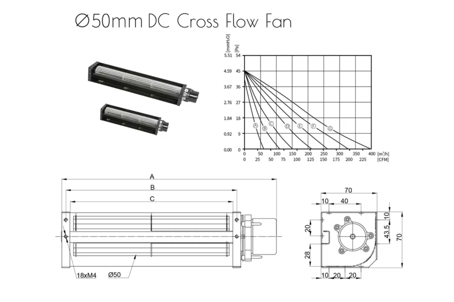 Cross Flow Blower, 50mm, 12V, Aluminum - detail 8