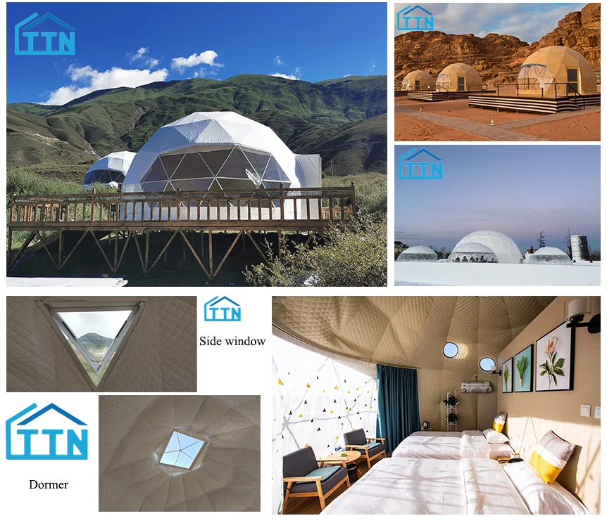 
High quality geodesic dome aluminum luxury outdoor family camping tent for sale 