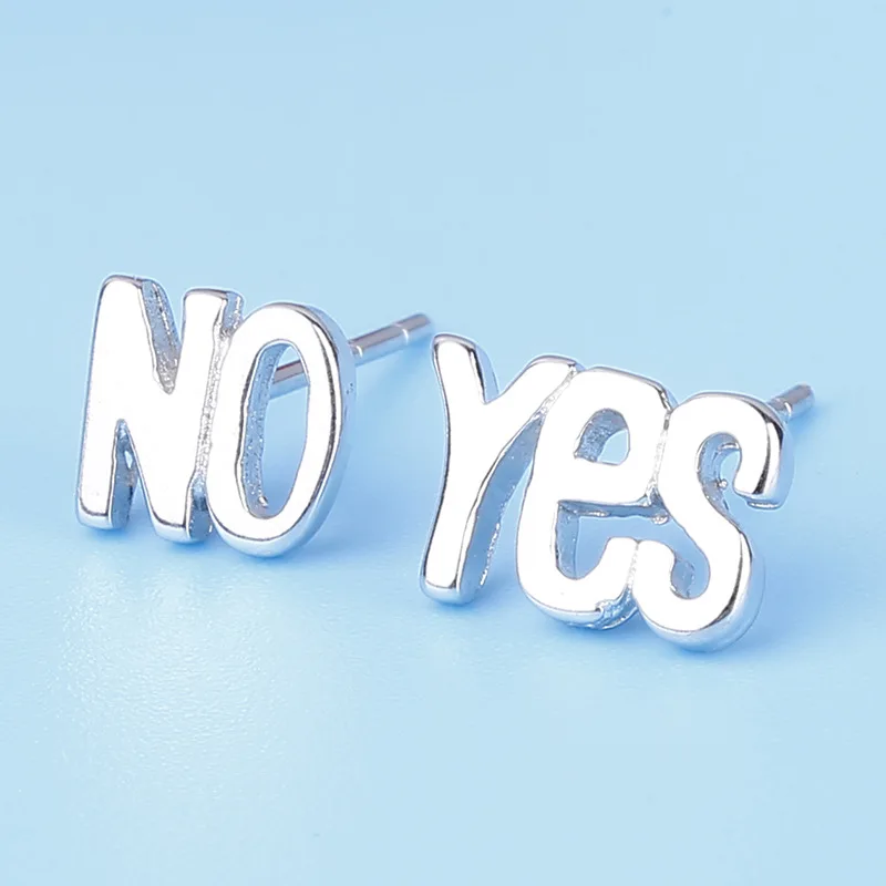 

Punk Hip Hops S925 Sterling Silver Yes No Letter Stud Earrings Fashion Sterling Silver Yes No Asymmetry Earring