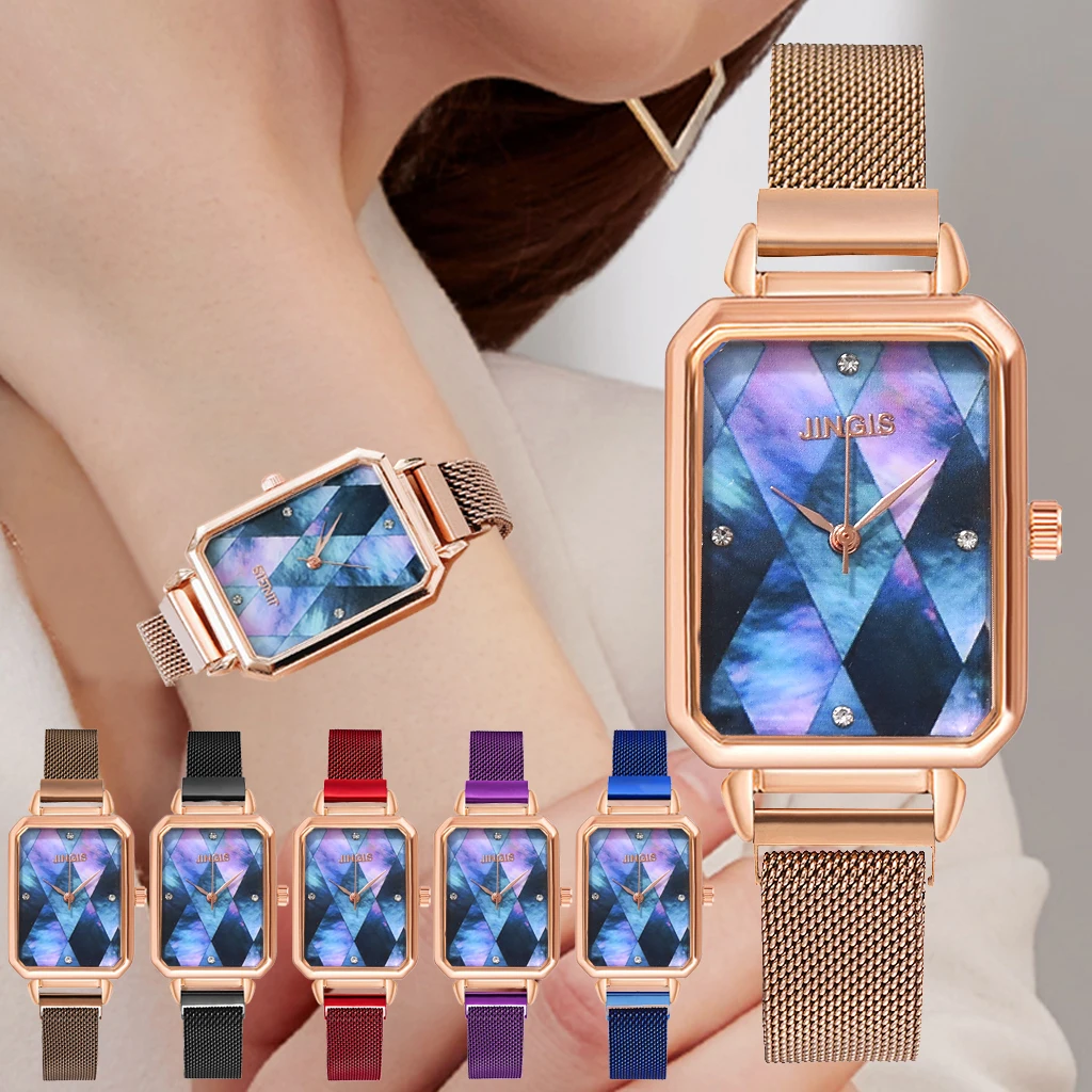 

Women Rectangle Dial Bracelet Quartz Watch Luxury Magnetic Clock Ladies Dress Wrist Watch, As show