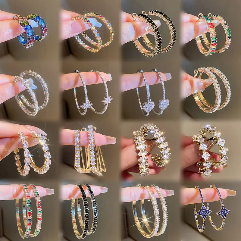 

Luxury Zircon Round Earrings for Women Girls Cubic Zircon diamond C-shaped Hoop Earring Wedding Jewelry Gift