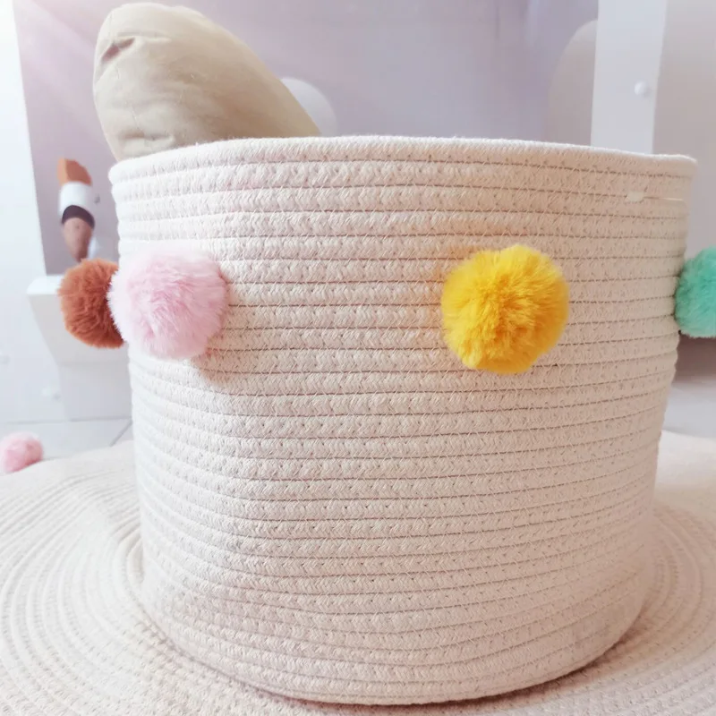 

Hot Sale Dirty Clothes Cotton Rope Pompom Household Storage Basket