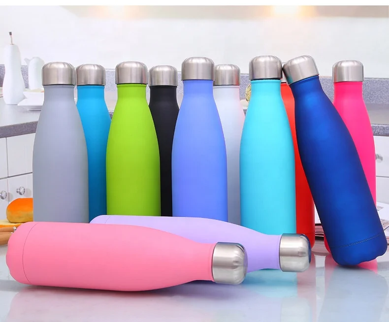 

New rubber paint series promotional stainless steel gym water bottles with straw