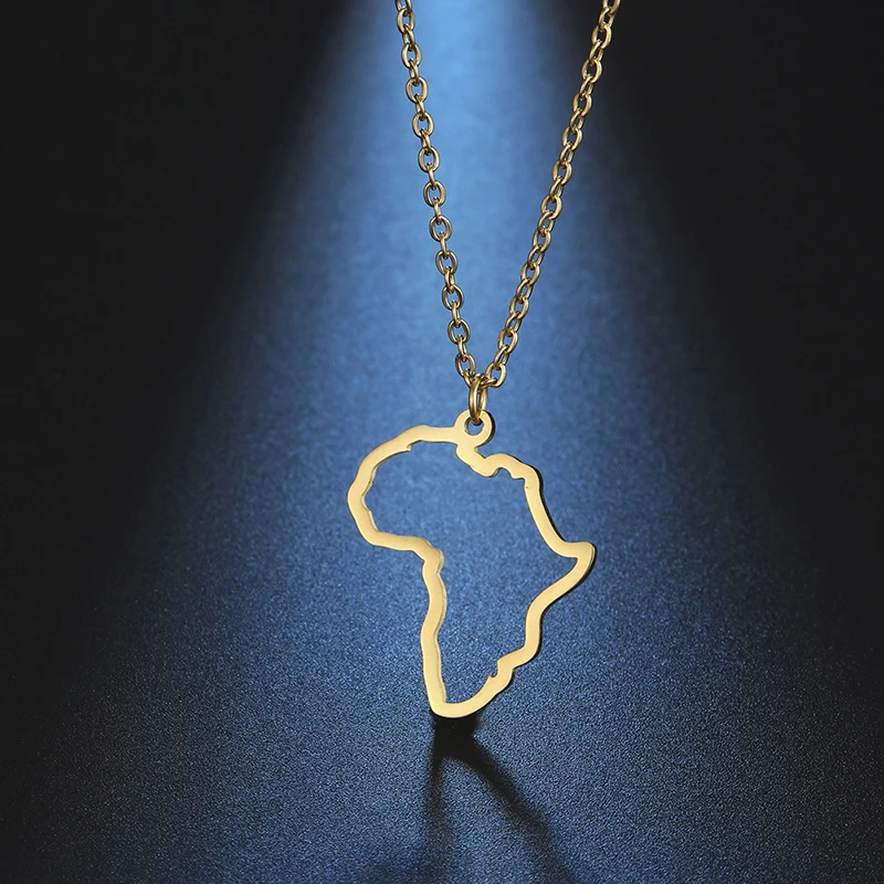 

African Map Necklace Hot Selling 18K Gold Men Women Necklace Jewelry Custom Design, Steel color,18k gold