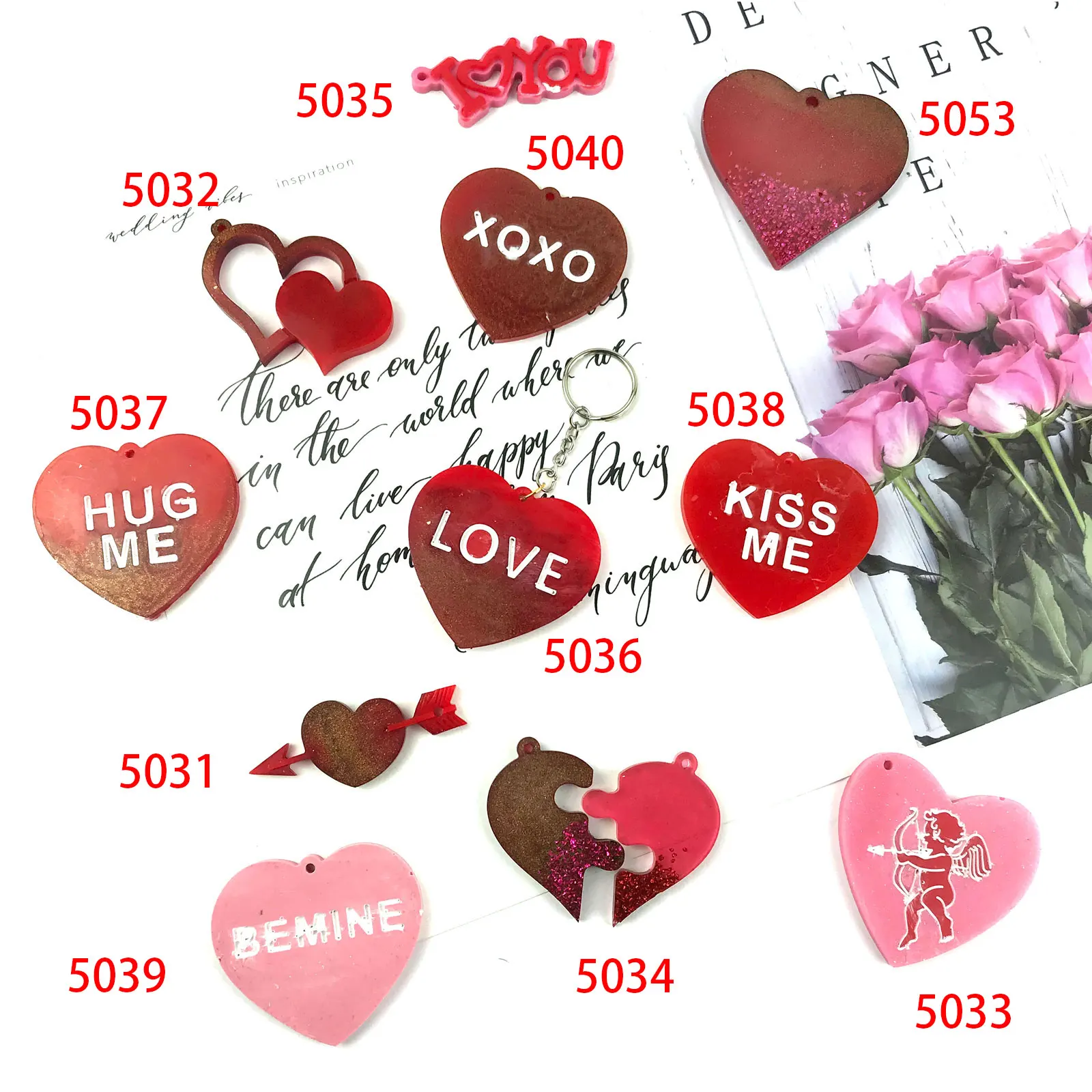 

Valentine's Day Keychain Resin Molds Heart Shaped Keychain Silicone Molds for DIY XO Hug me kiss me love bemine moulds