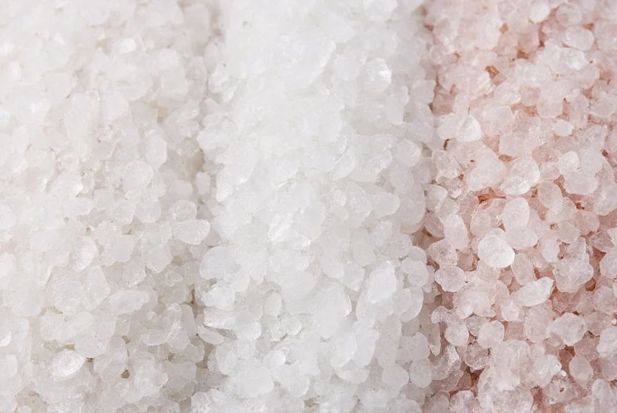 Close-up comparison of different salt varieties showing crystal structure differences for culinary use