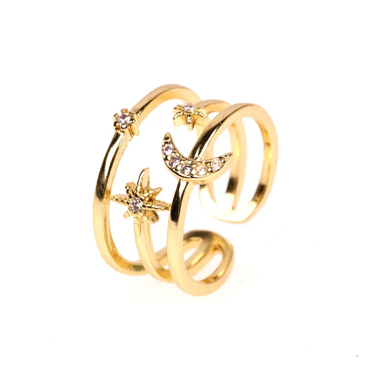 

RM1151 Fashion Chic Dainty Gold Plated Crescent Moon and Star Stacking Open Rings