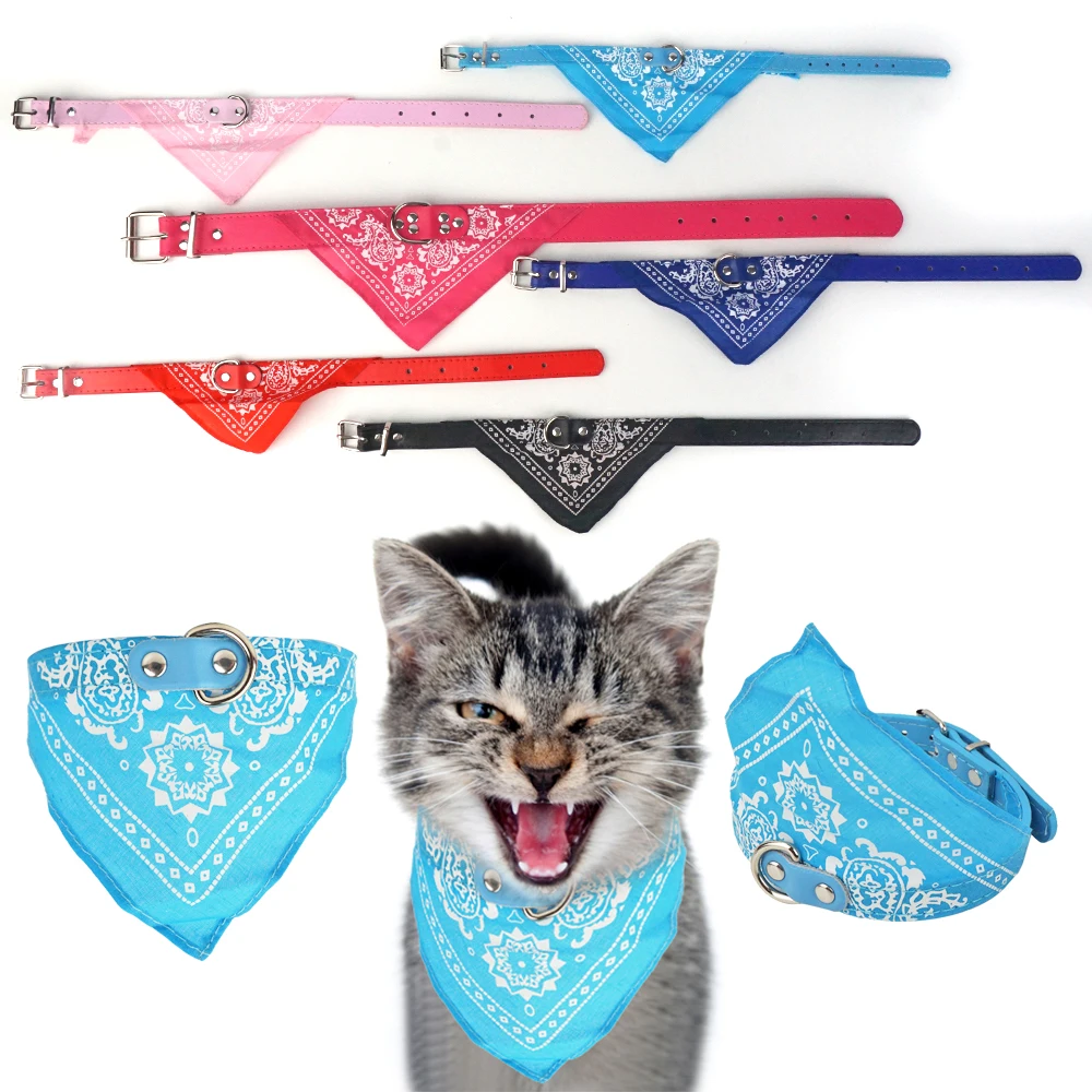 

Adjustable Pet Collars Bandana Scarf Faux Leather Breakaway Dog Collar for Dog Puppy Cat, Black, blue, dark blue, pink, rose red, red, dark red