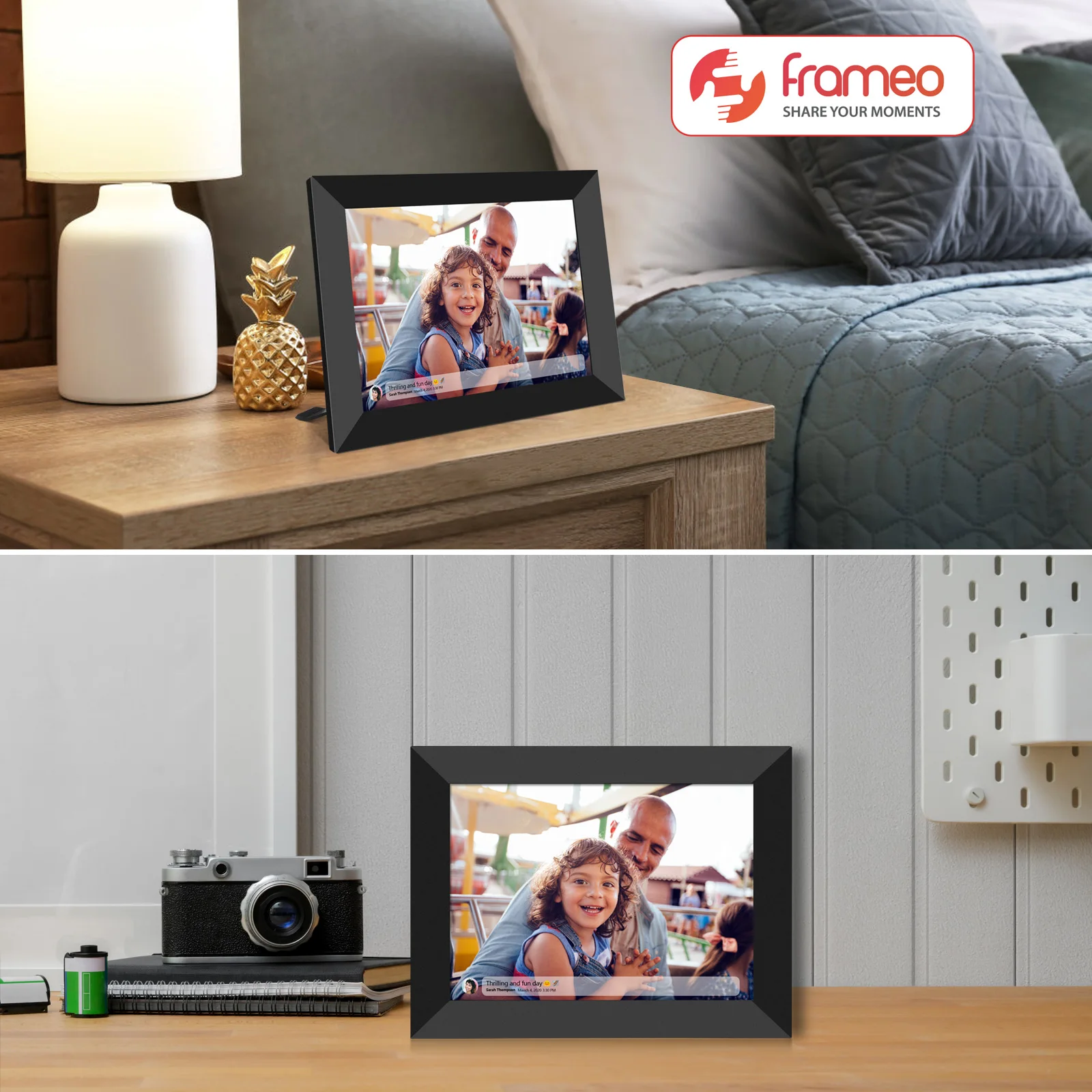 

FRAMEO 10.1 Inch Smart WiFi Digital Photo Frame LCD Touch Screen, Auto-Rotate Portrait and Landscape, Built in 16GB Memory