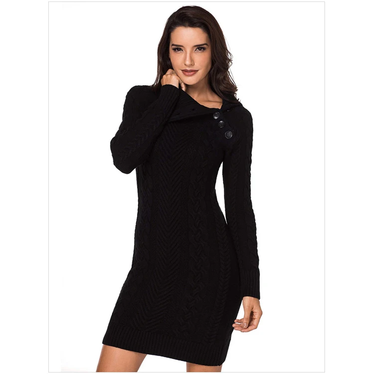 

2020 autumn fashion midi black long sleeve plus size bodycon dress with XL