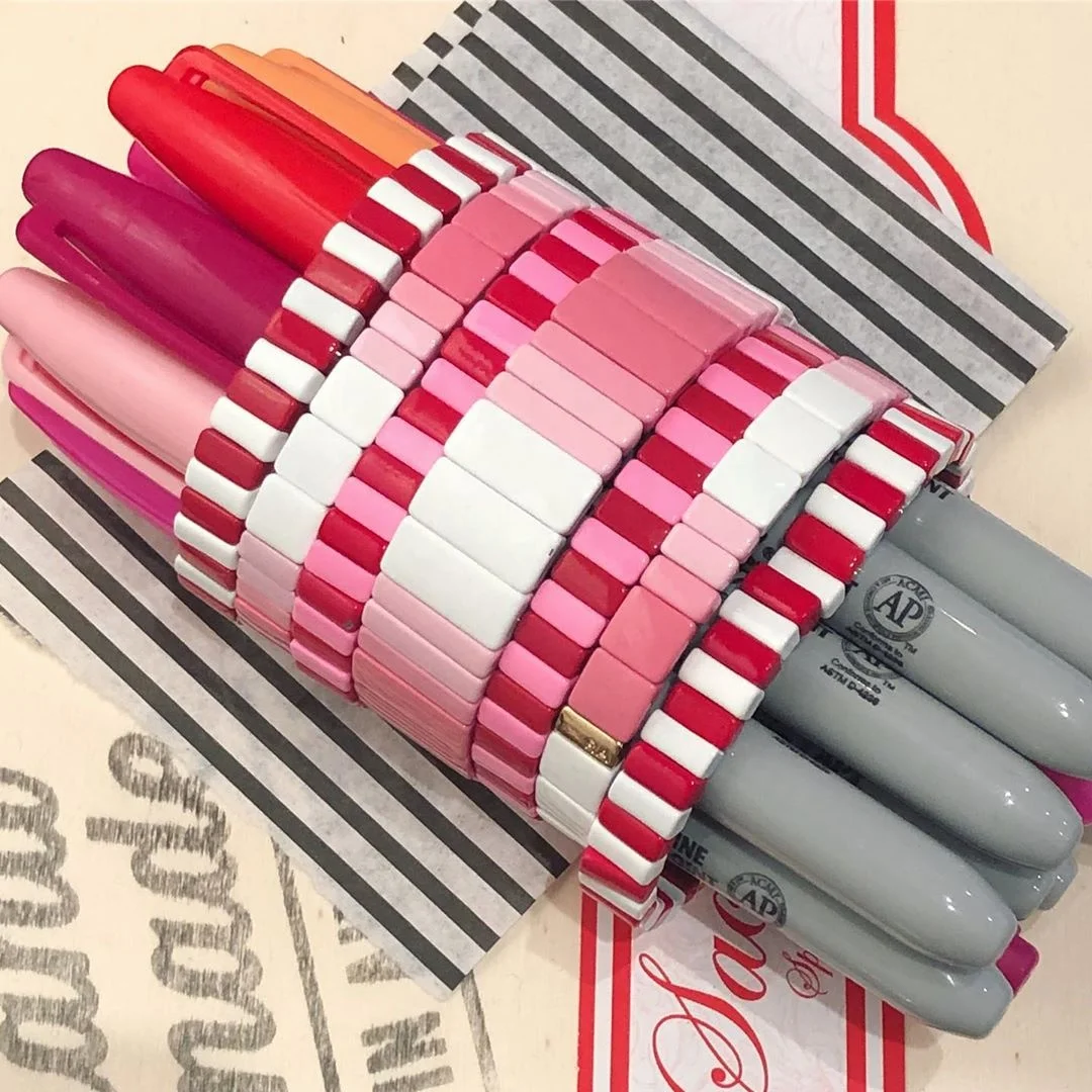 
Wholesale Enamel Rainbow Metal Tile Beads Bracelets For Women Custom Welcomed Rainbow Candy Tile Bead Bracelet 