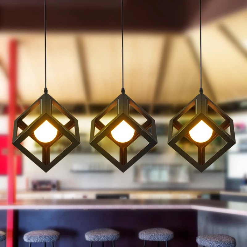 Modern Black Light Lamp Bulb Cage shape Vintage Metal Hanging Pendant Ceiling