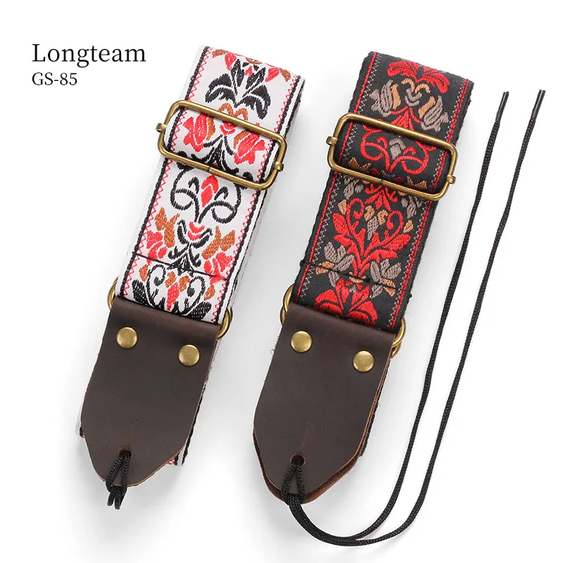 Bohemia Style Acoustic Guitar Strap Bass and Electric Jacquard Guitar Strap Embroidery Style Guitar Straps with Genuine Leather