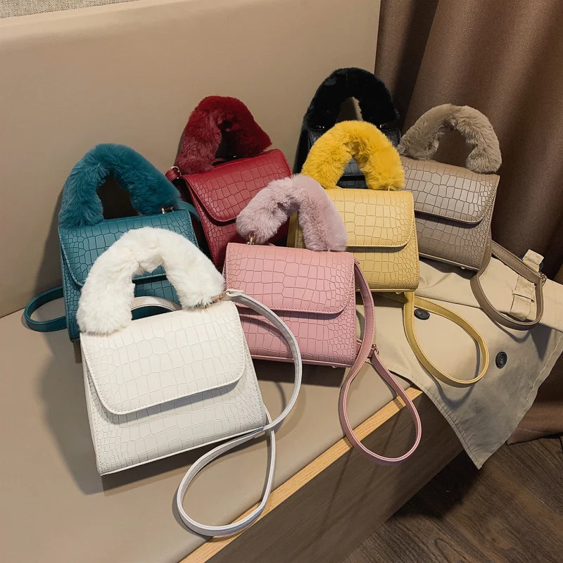 

Autumn And Winter Plaid Handbag Fashion Fluffy Shoulder Bag Korean Style Shoulder Bag Small Lady Fashion Chain Crossbody Bag, 6 colors