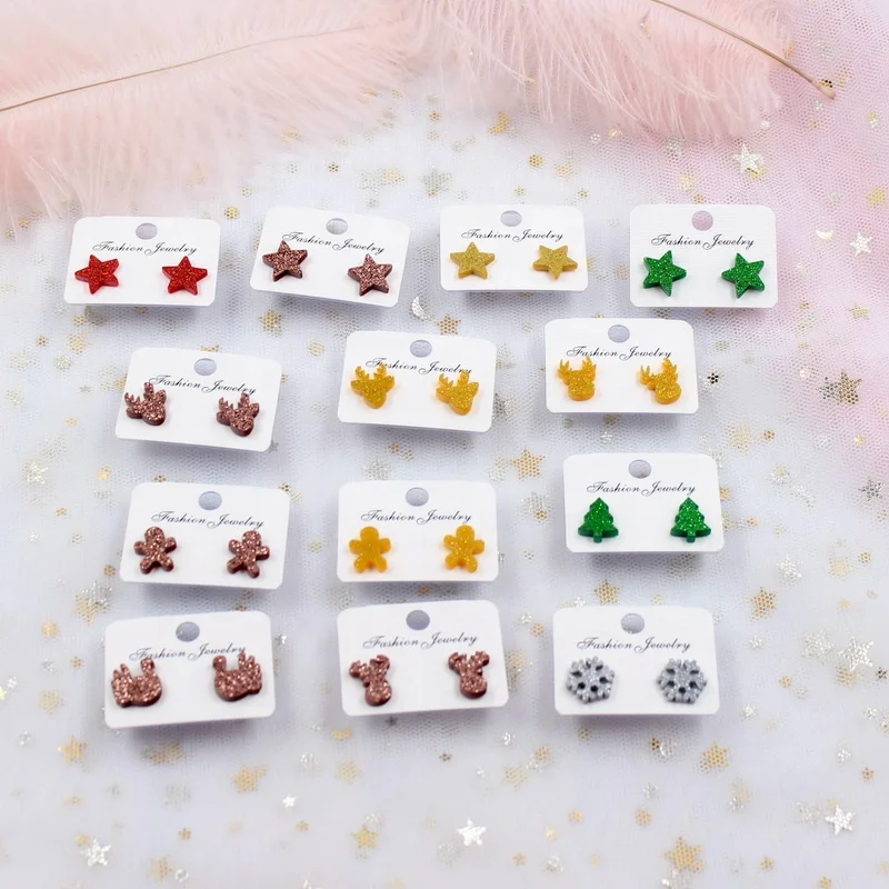 

Acrylic Stud Earrings Tree Snowflakes Christmas Stud Earrings Deer Acrylic Earrings, As picture