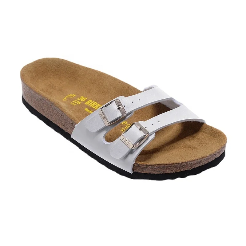 

2021 Spring/Summer New Men's Cork Slippers Cross Strap Flat Beach Shoes European and American Large Size Wholesale, White, black, butterfly pattern black, two buckle straps black