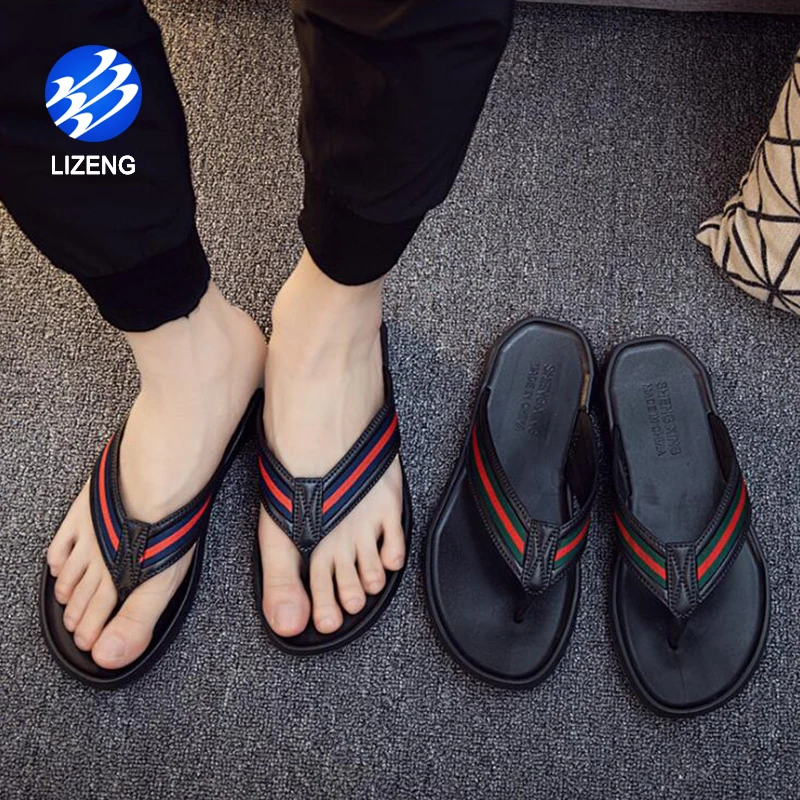 

Summer Vacation Men's V Flip Flops For Beach, Green+black / blue+black
