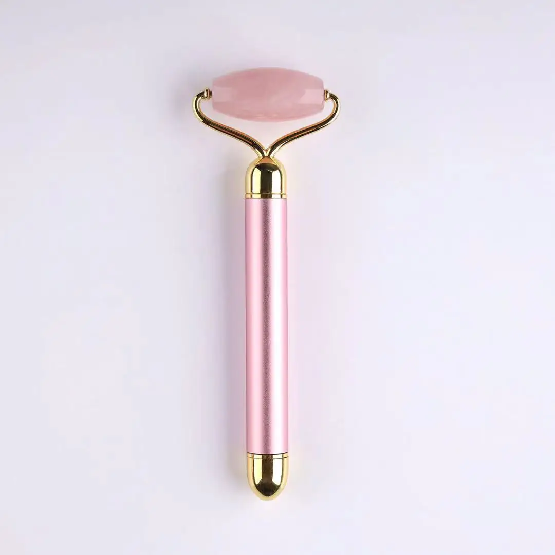 

Facial massage electric jade roller massage rod pink jade roller rose quartz face massage roller, Pink, gold,silver