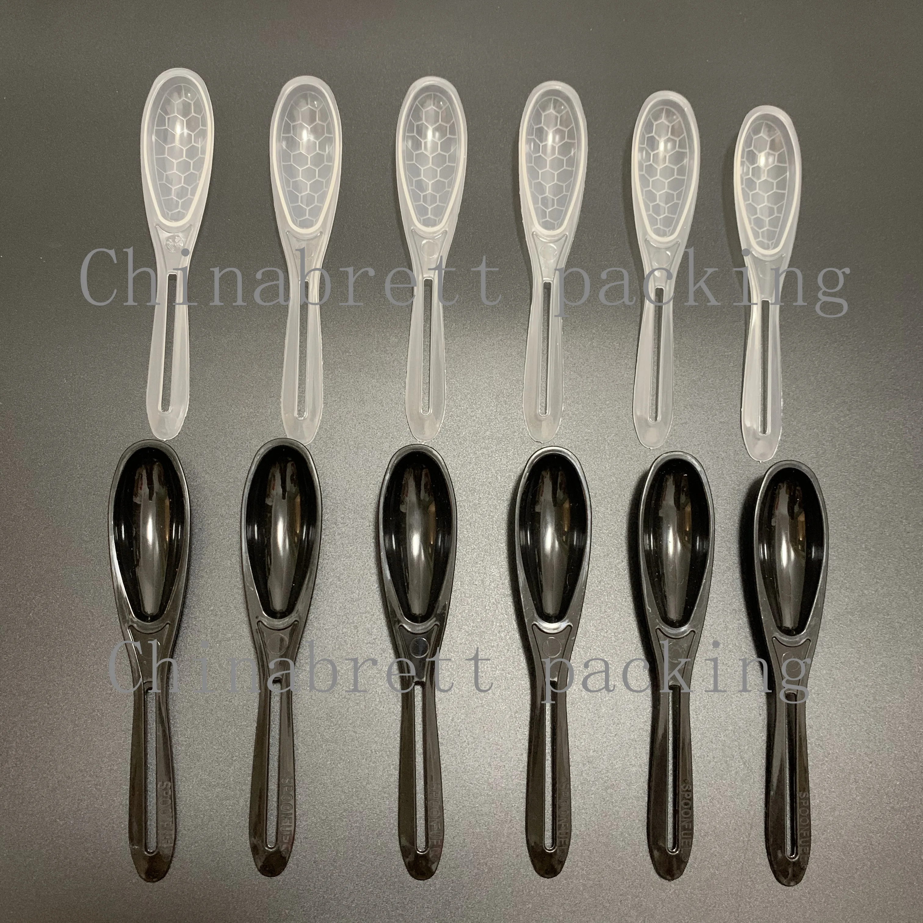 Hot selling 7g disposable plastic cup transparent honey spoon with foil film and wrappers