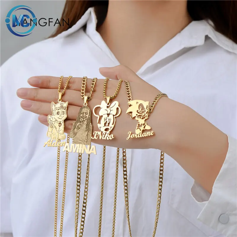 

New Customized Creative Children's Cartoon Drawing Sketch Name Letter Customized Necklace Birthday and Holiday Gift, Colors