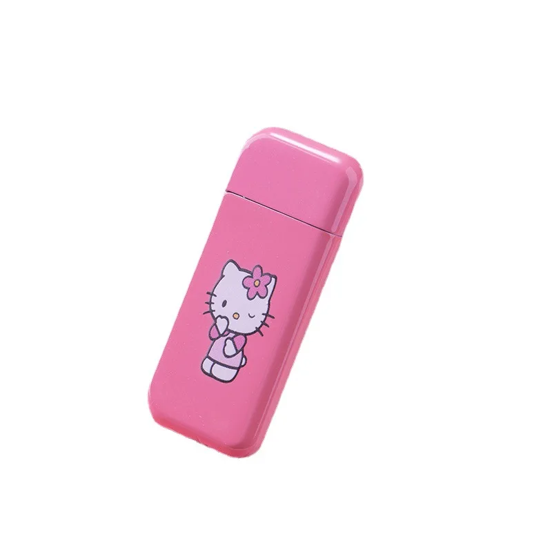 

Pink Lighter Hello Kitty Cartoon Cat Girl Metal Inflatable Open Flame Ultra Thin lighter gas