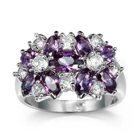 

Luxury Multicolor zircon women gemstone ring gift jewelry bling accessories silver plated jewelry, As picture