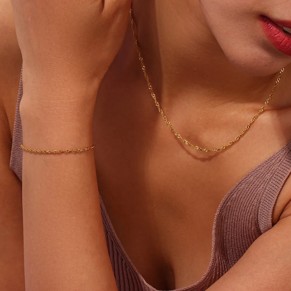 Minimalist Simple Gold Plated Stainless Steel Water-wave Chain Necklace Jewelry Making Supplies