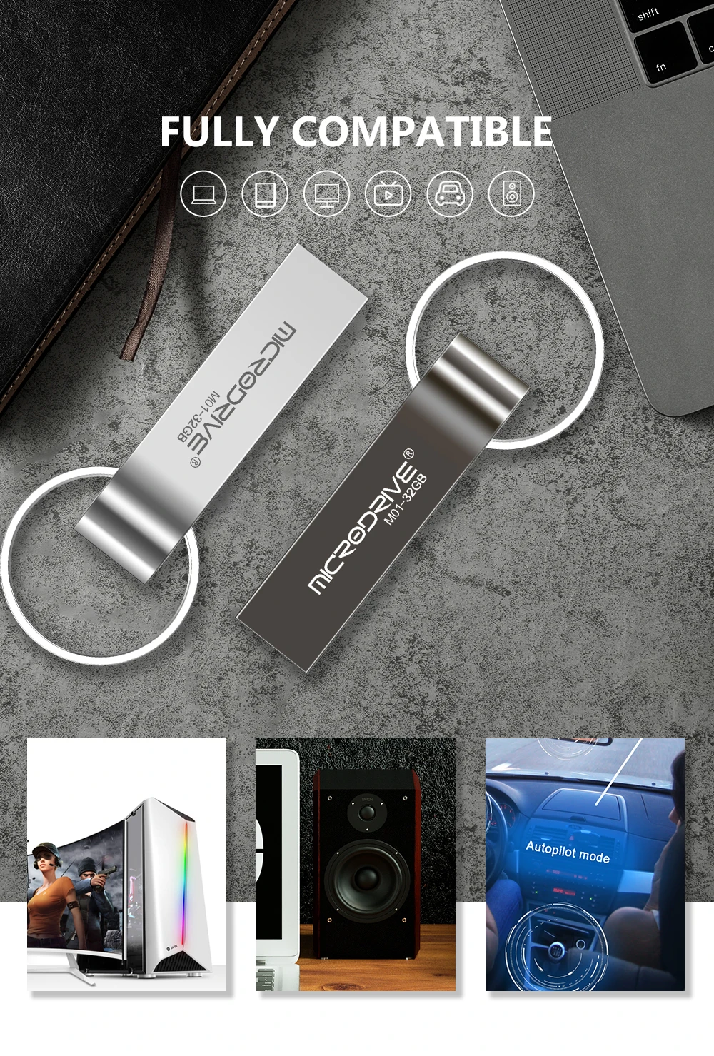 wholesale Custom Logo Stainless Steel Key chain USB pen drive 1GB 2GB 4GB 8GB 16GB 32GB 64g memory stick - ANKUX.COM