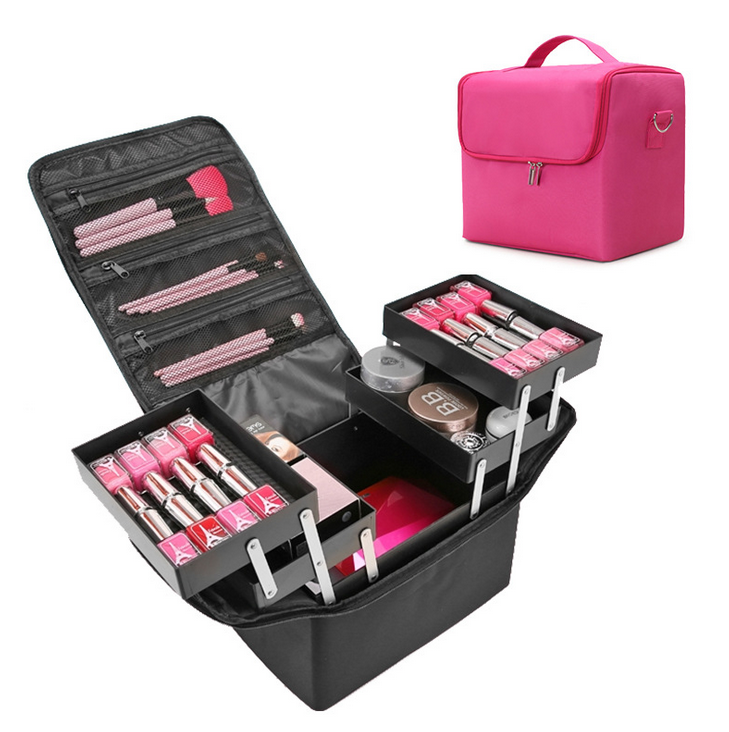 

4 Trays Professional Cosmetic Storage Organizer Box Iridescent Lady Makeup Bag