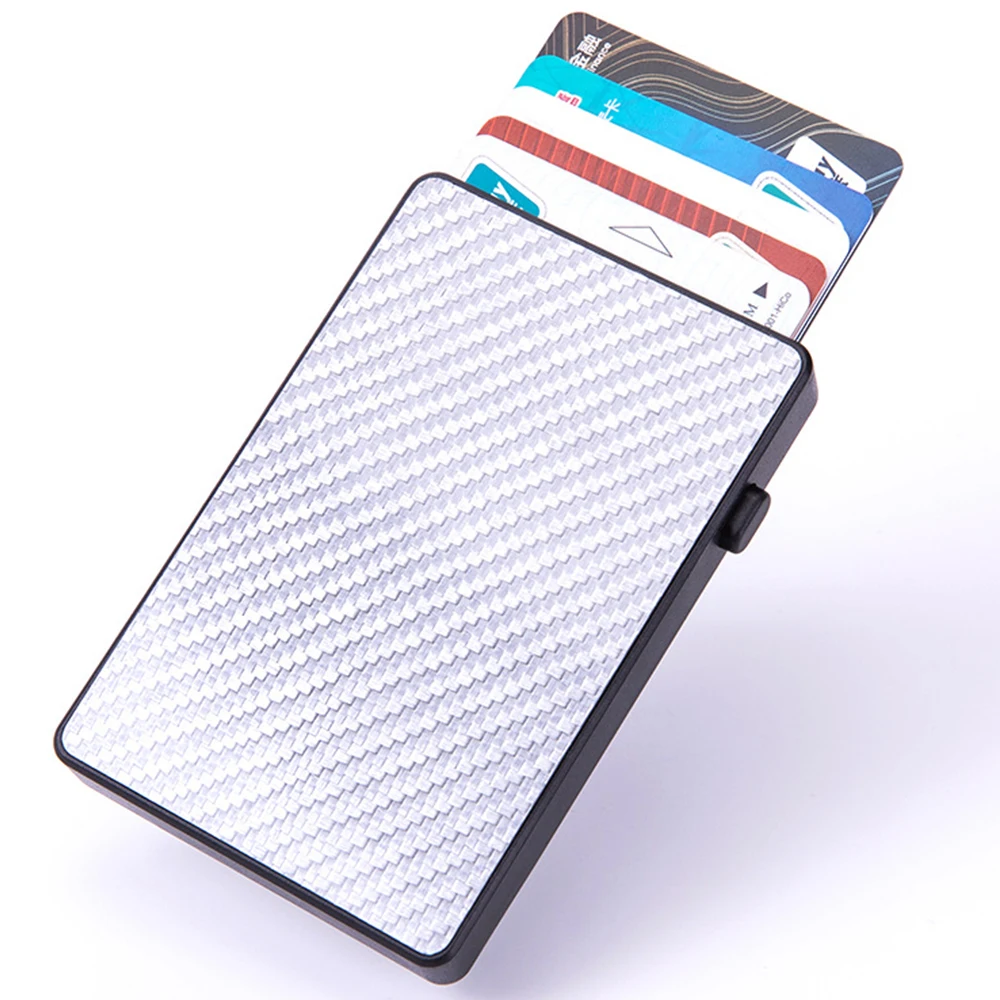 

Pop Up RFID Aluminum Box Credit Card Holder carbon fiber card case for business Slim Mini cards box, Black,silver